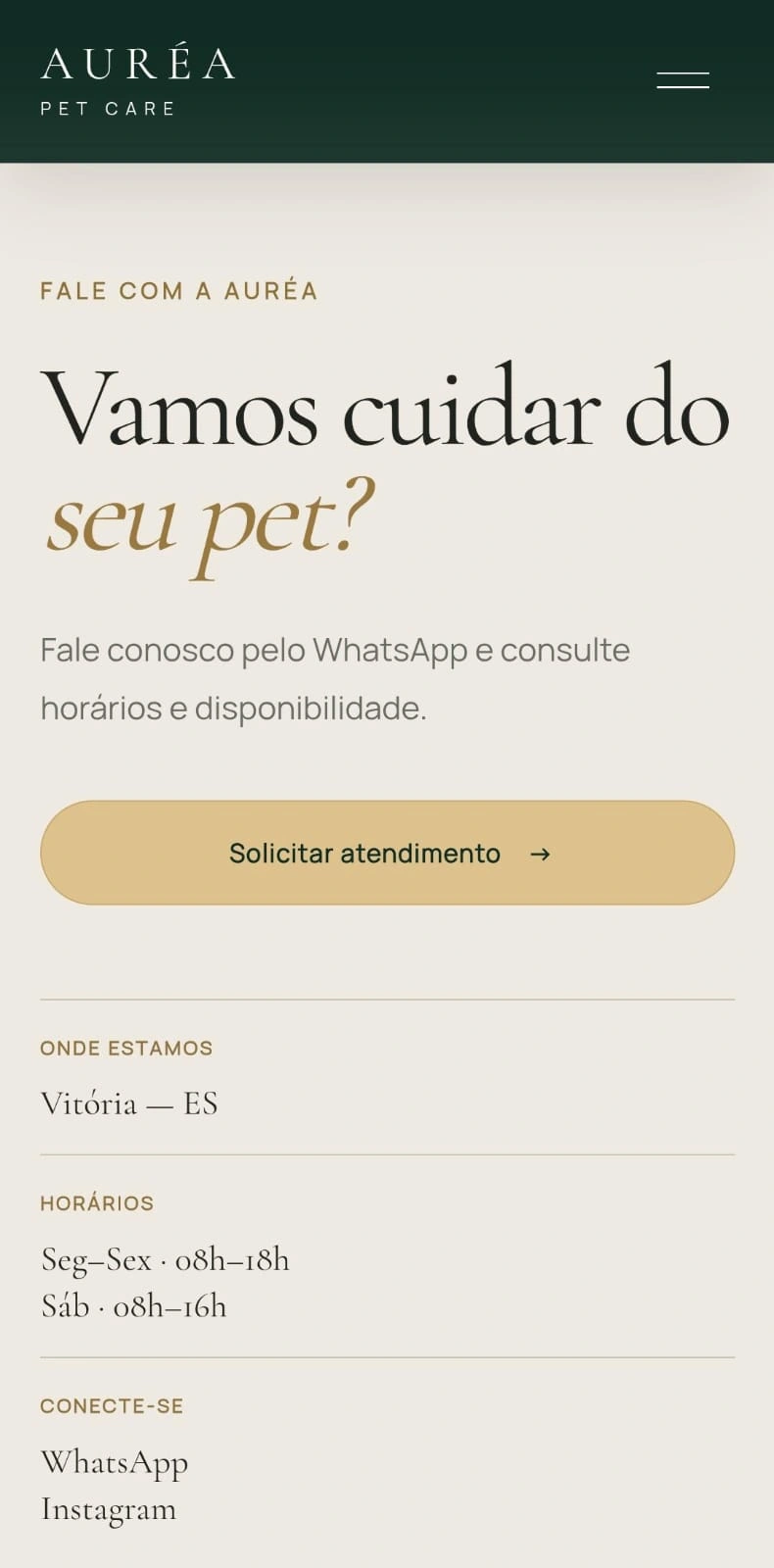 AURÉA — captura real da versão mobile